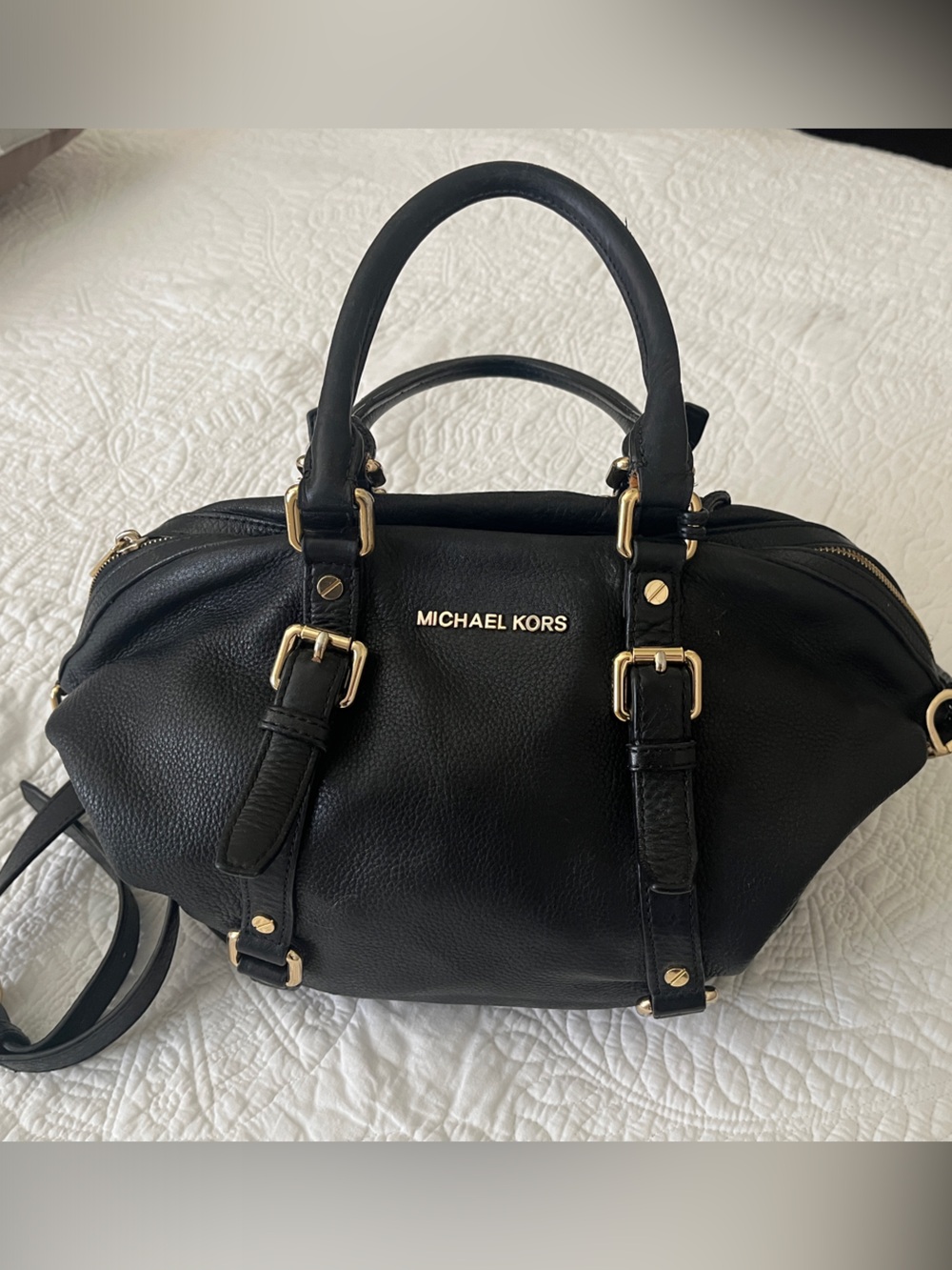 Michael Kors Black Pebbled Leather Satchel with Gold Hardware - Picture 2 of 4